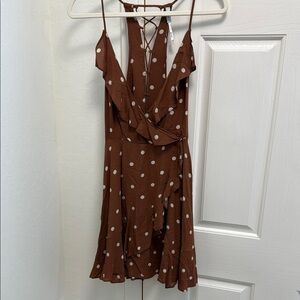Urban Outfitters Brown Polka Dot Wrap Dress